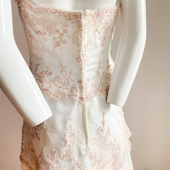 Jade Daniels Ivory Pink Beaded Lace Accent Strappless High Low Dress M - Picture 9 of 10